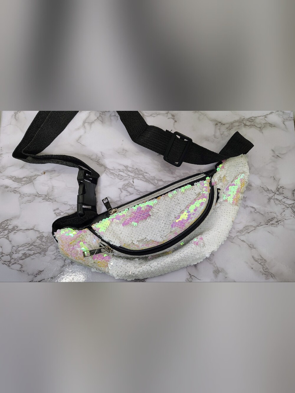 Iridiscent White Sequin Waist Bag - Fanny Pack